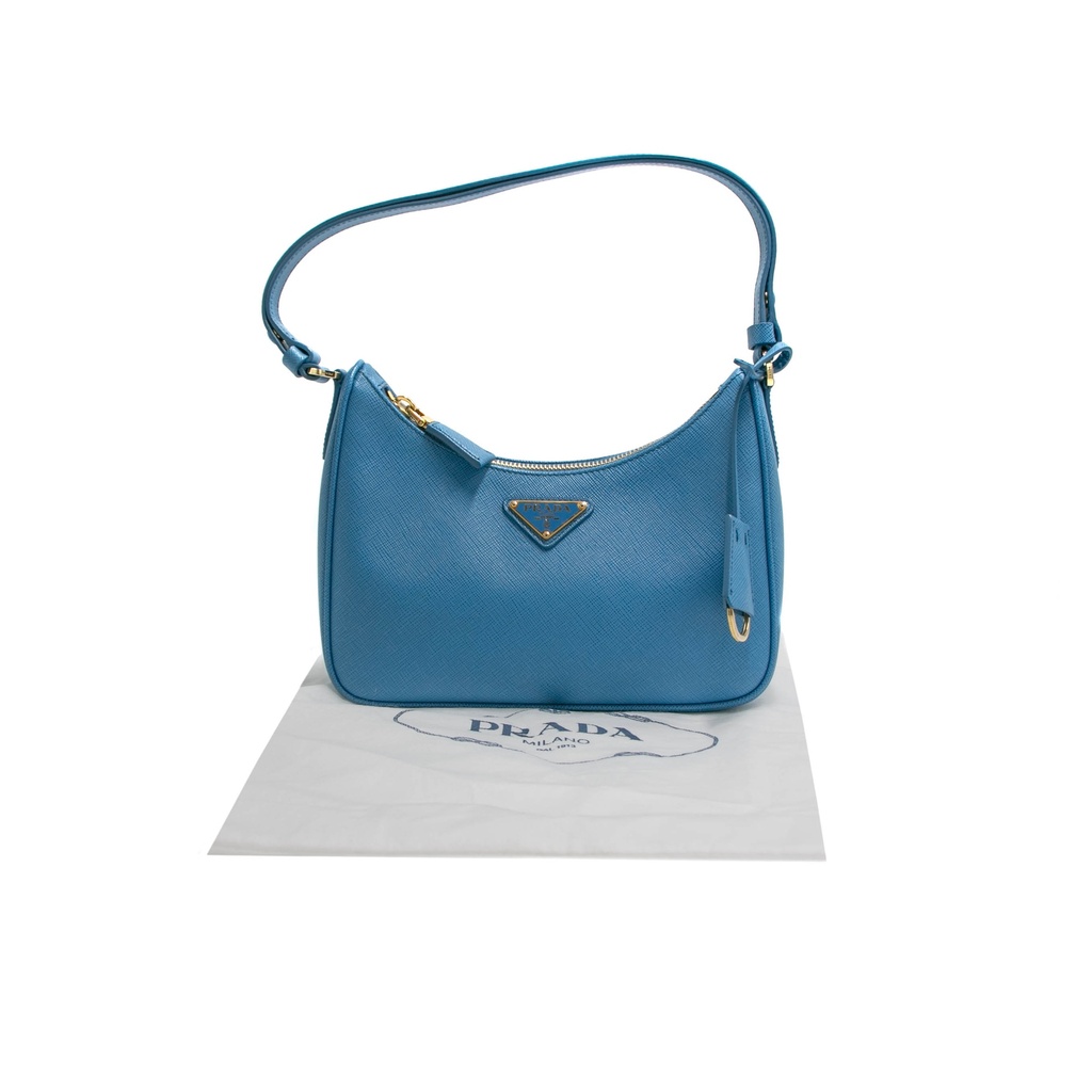 Prada Saffiano Lux Mini Re-Edition Shoulder Bag Blue