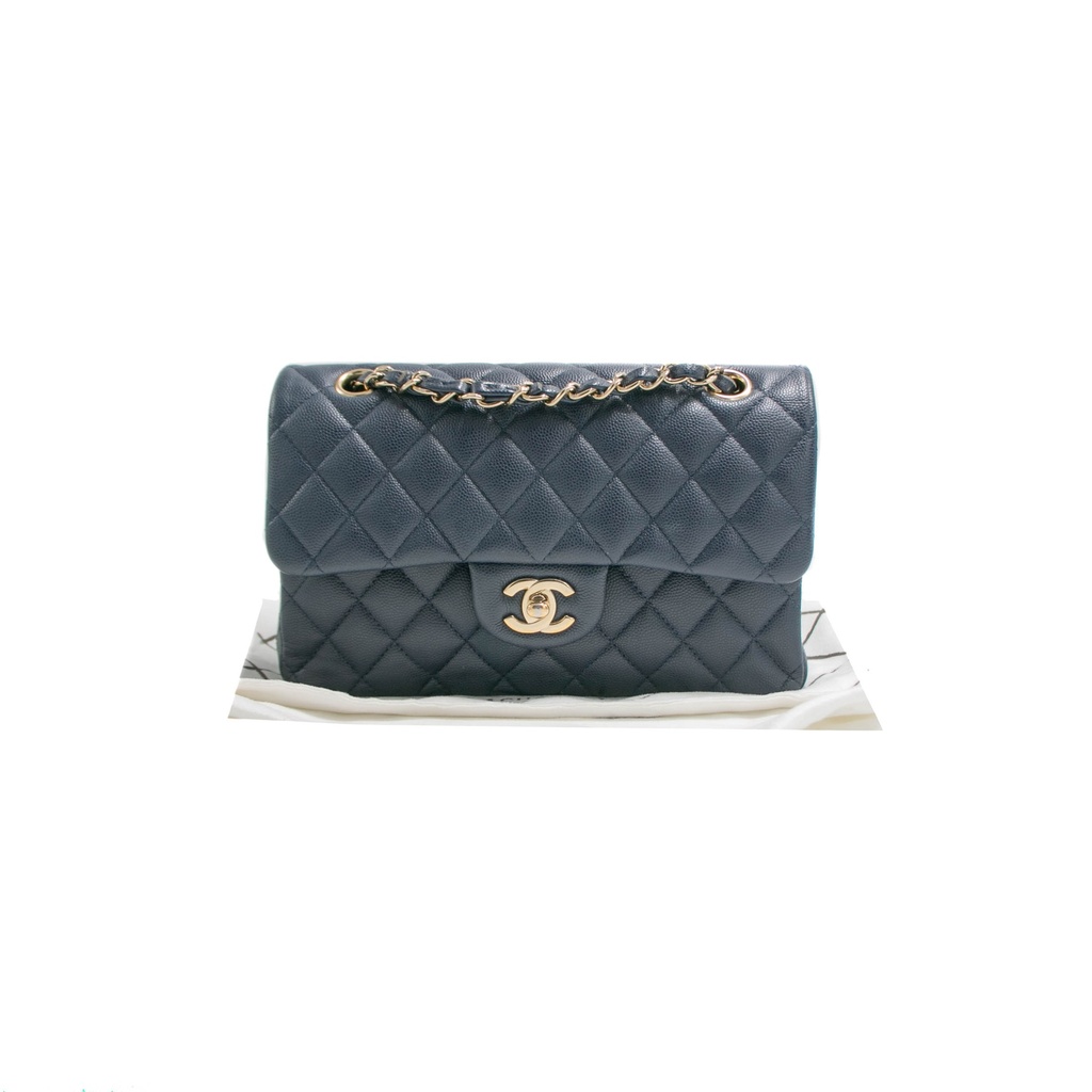 Chanel Classic Caviar Double Flap Small Navy Blue