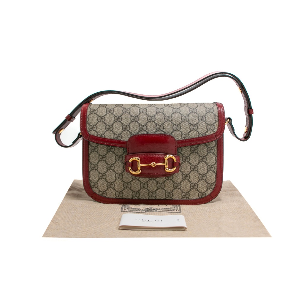 [Gucci-22912] Gucci GG Supreme Horsebit 1955 PVC & Leather Shoulder Bag 602204