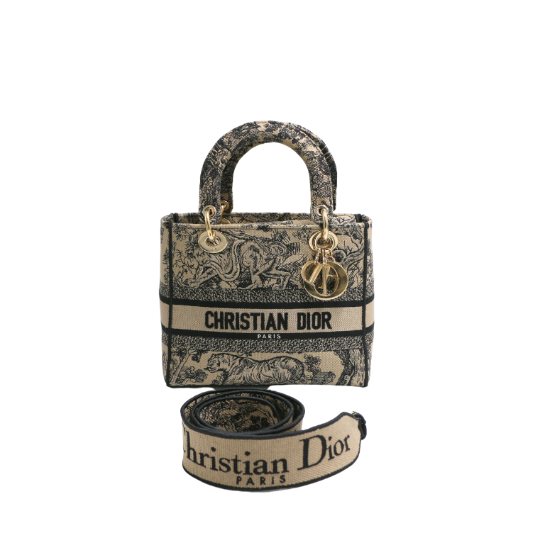 Christian Dior Canvas Embroidered Medium Lady D-Lite Handbag