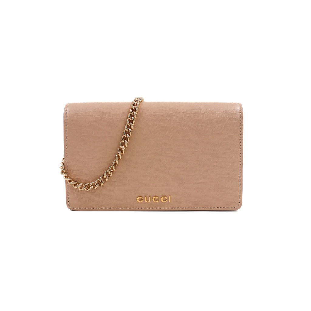 [Gucci-23060] Gucci Logo Chain Wallet Shoulder Bag Beige 772643