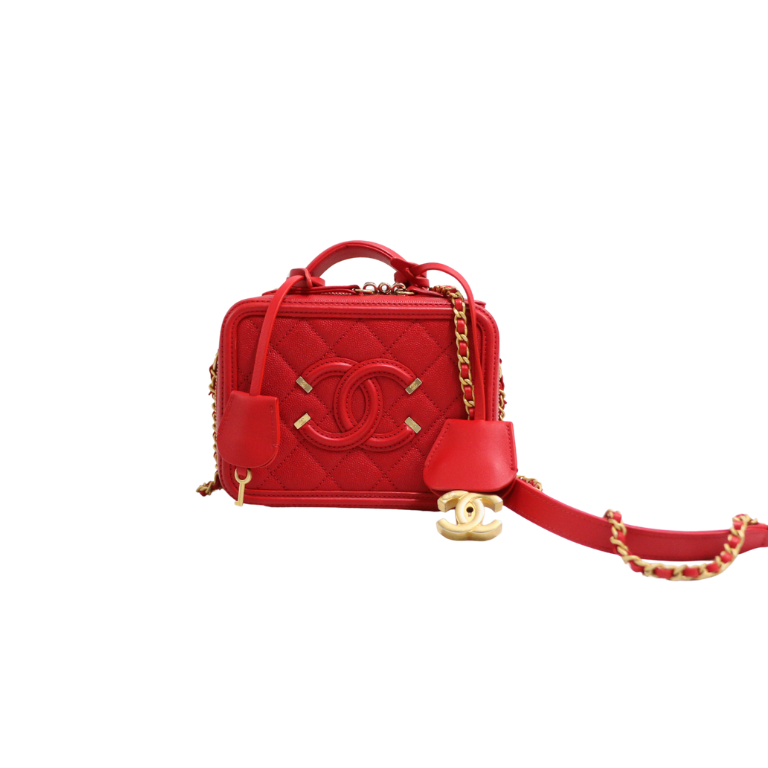 Chanel Small Filigree Vanity Case Red
