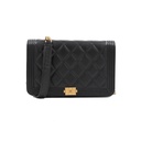 Chanel Black Quilted Caviar Leather Boy Wallet On Chain
