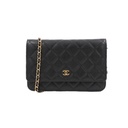 Chanel Black Quilted Caviar Leather Boy Wallet On Chain