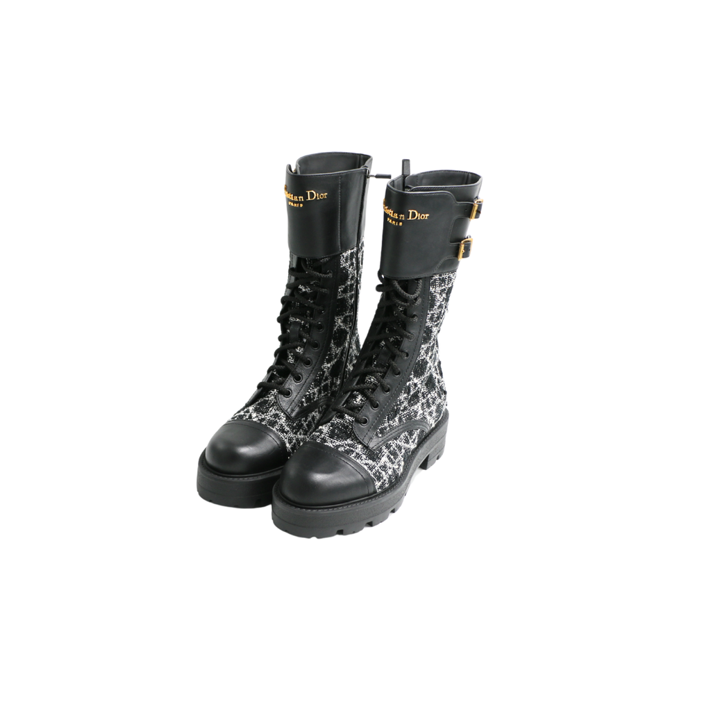 [Christian-Dior-23240] Christian Dior Dior D-Major Boot in Black Technical Fabric and Calfskin Size 36 1/2