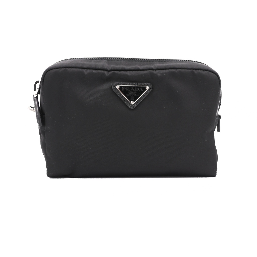 [Prada-23264] Prada Re-Nylon and Saffiano Leather Pouch Black