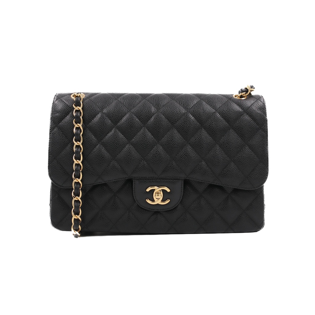 Chanel Classic Double Flap Jumbo Black Caviar Leather With Gold-Tone Hardware