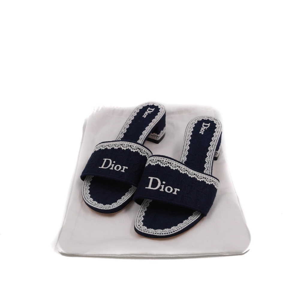 Christian Dior Dway Heeled Slide Blue and White In Size 38