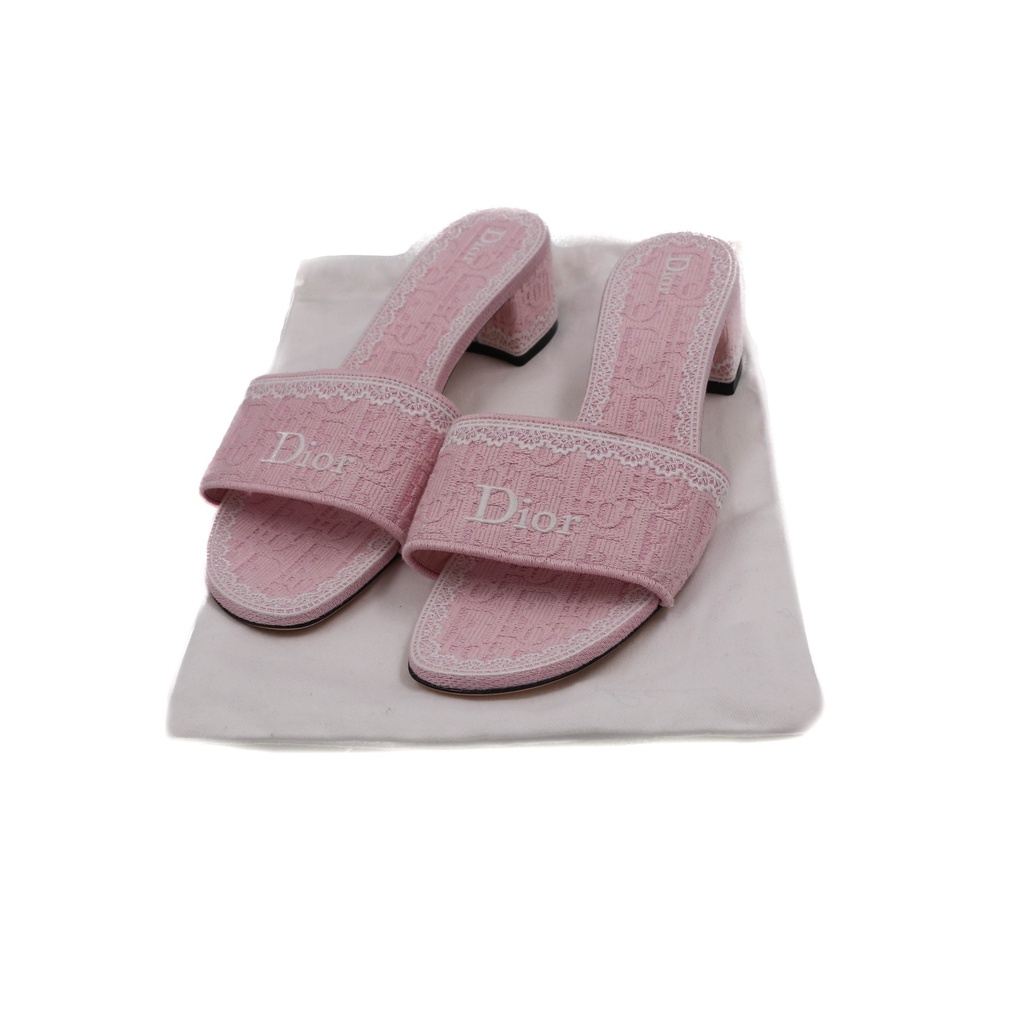 Christian Dior Dway Heeled Slide Pink In Size 37 1/2