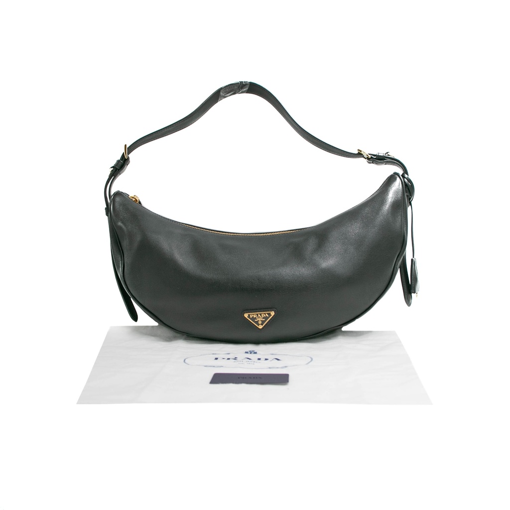 Prada Demi-Lune Large Leather Shoulder Bag Black