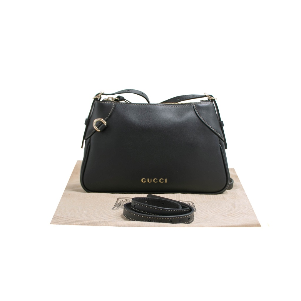 [Gucci-23431] Gucci GG emblem Leather Shoulder bag Black 818157