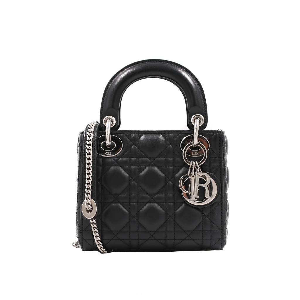 [Christian-Dior-23540] Christian Dior Mini Lady Dior bag In Black Cannage Lambskin Leather