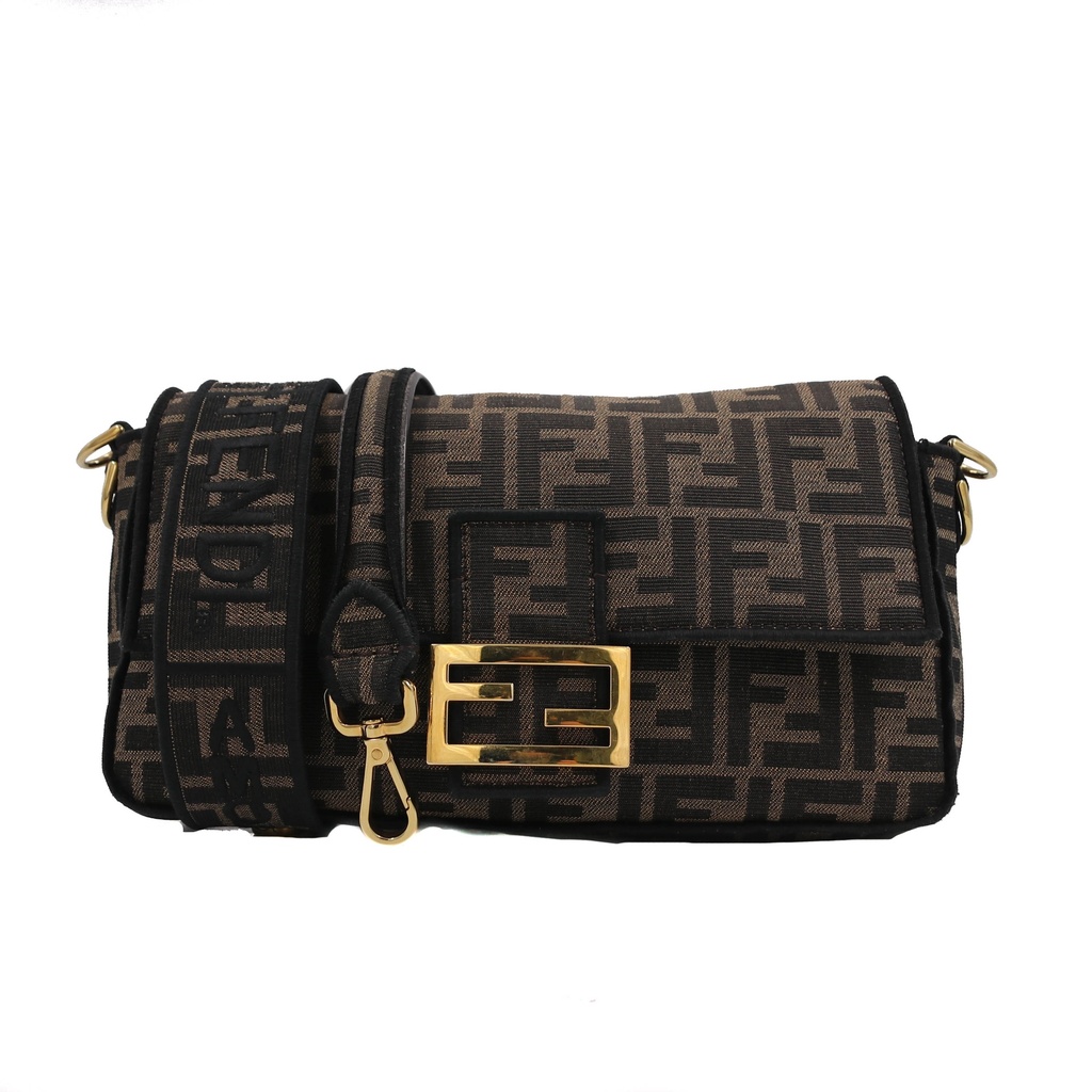 Fendi Baguette Brown FF Jacquard Fabric With Gold Hardware
