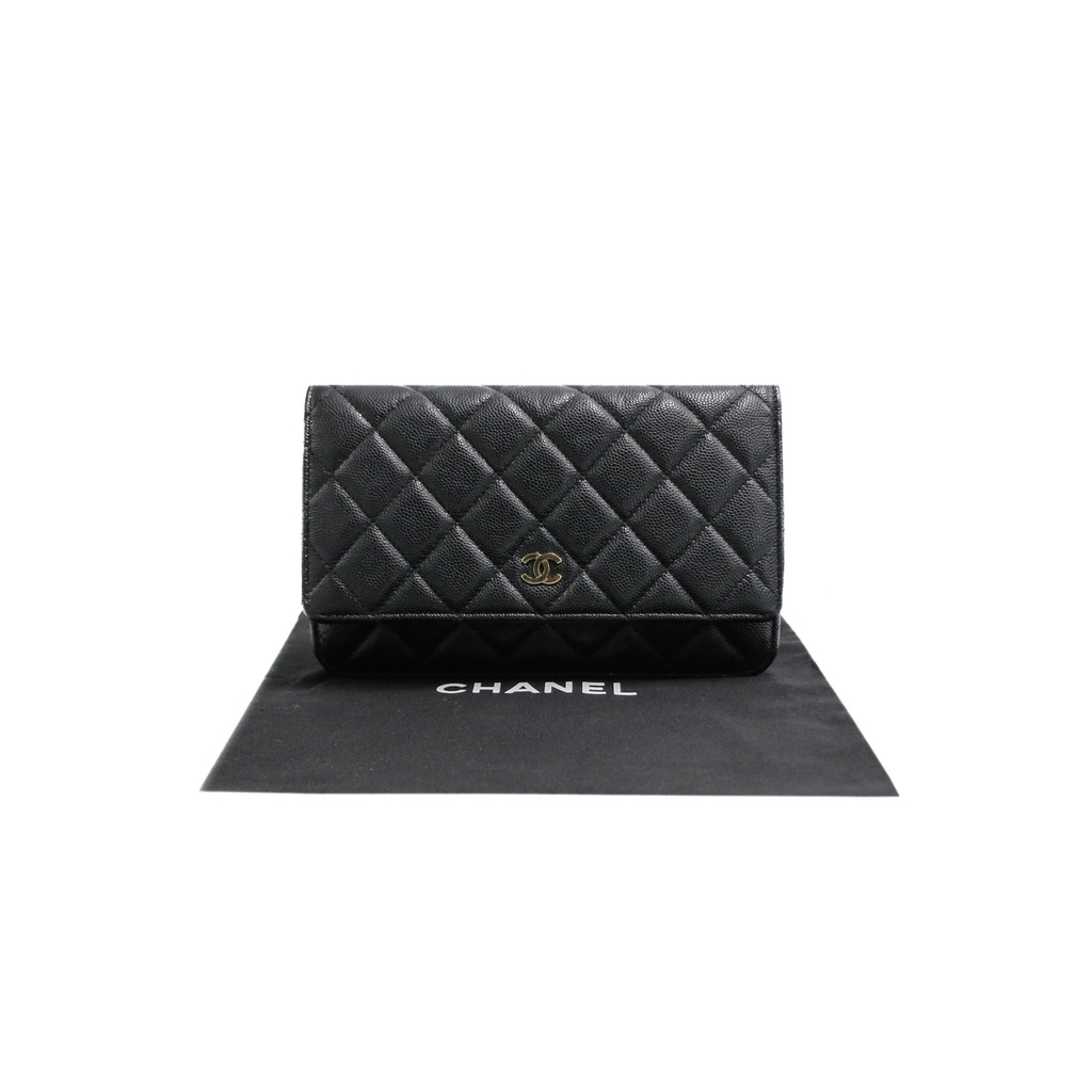 Chanel Black Quilted Caviar Leather Wallet On Chain