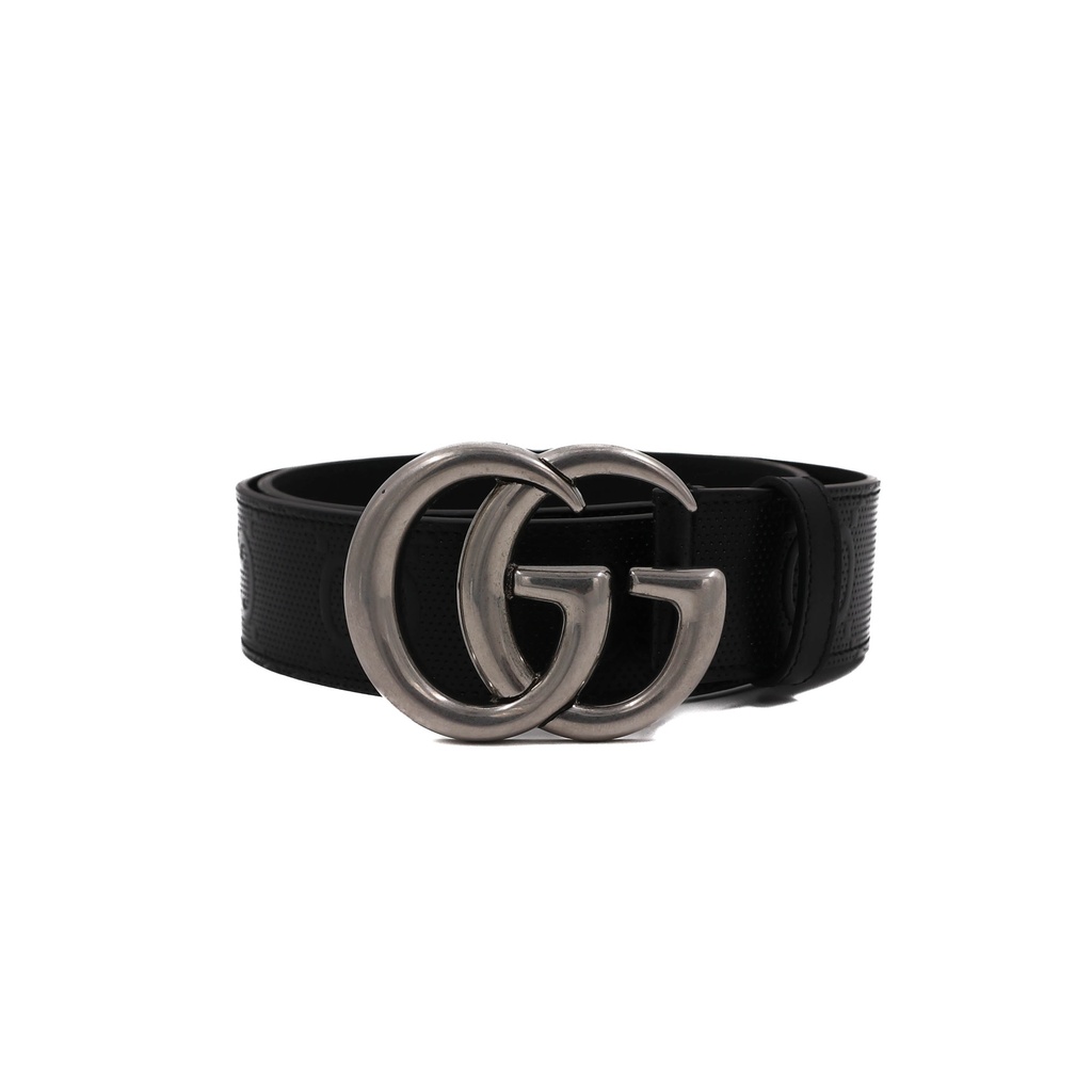 [Gucci-23651] Gucci GG Logo Leather Belt Black 406831 Size 75 30