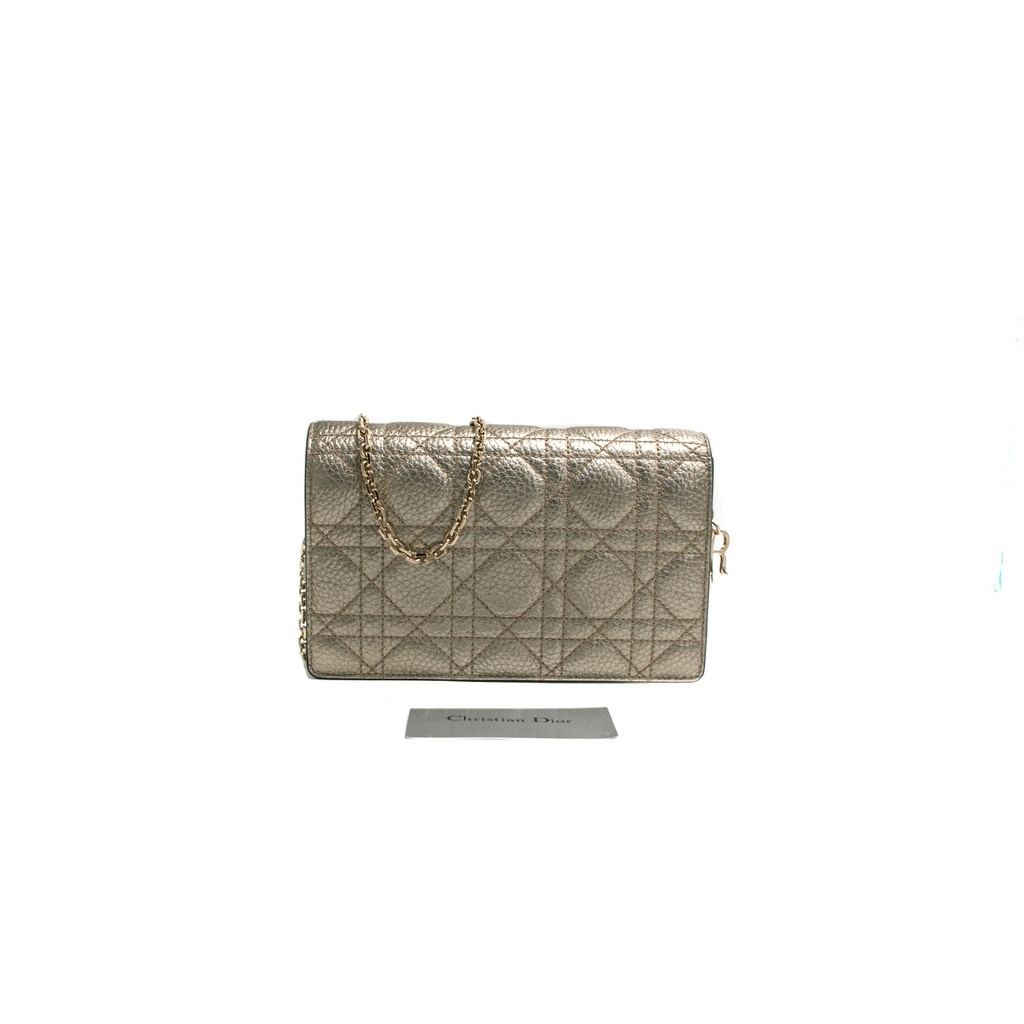 Christian Dior Silver Cannage Quilted Lambskin