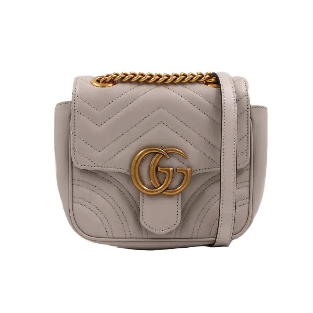 [Gucci-23677] Gucci GG Marmont Chain Flap Crossbody Bag White 739682