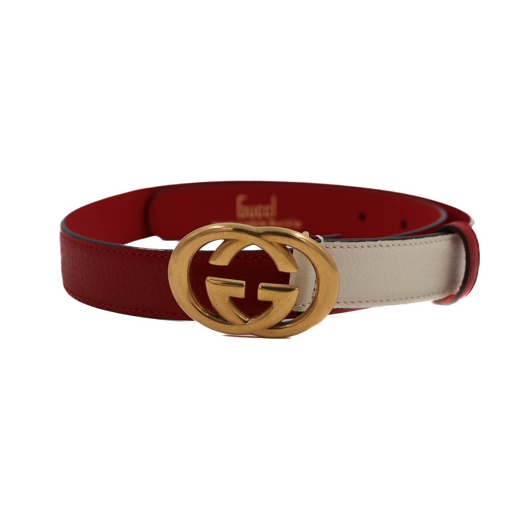 [Gucci-23681] Gucci GG Logo Leather Belt Red 709982 Size 65 26