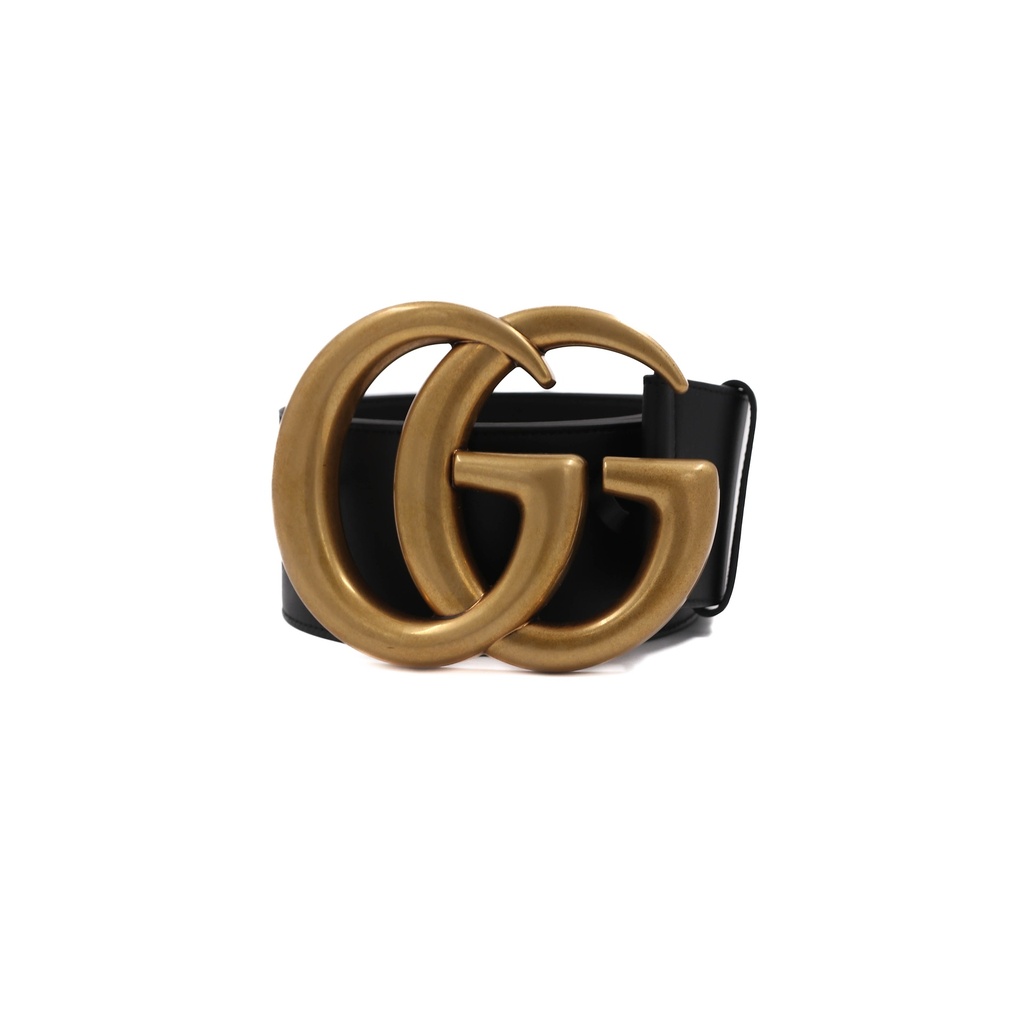[Gucci-23682] Gucci Calfskin Black Marmont GG Wide Belt 453265 In Size 65 26