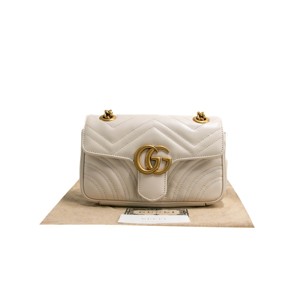 [Gucci-23804] Gucci GG Marmont Chain Shoulder Bag White 446744