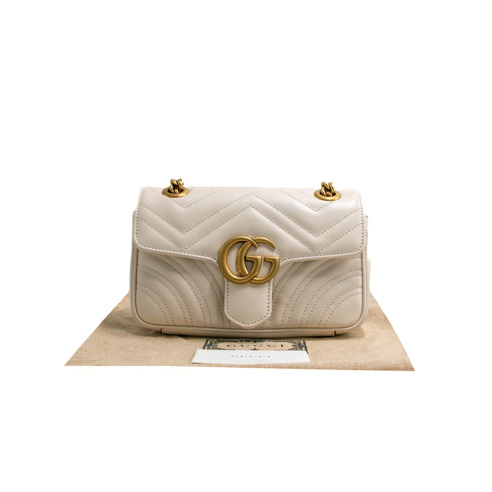 Gucci GG Marmont Chain Shoulder Bag White 446744 - Luxury Handbag