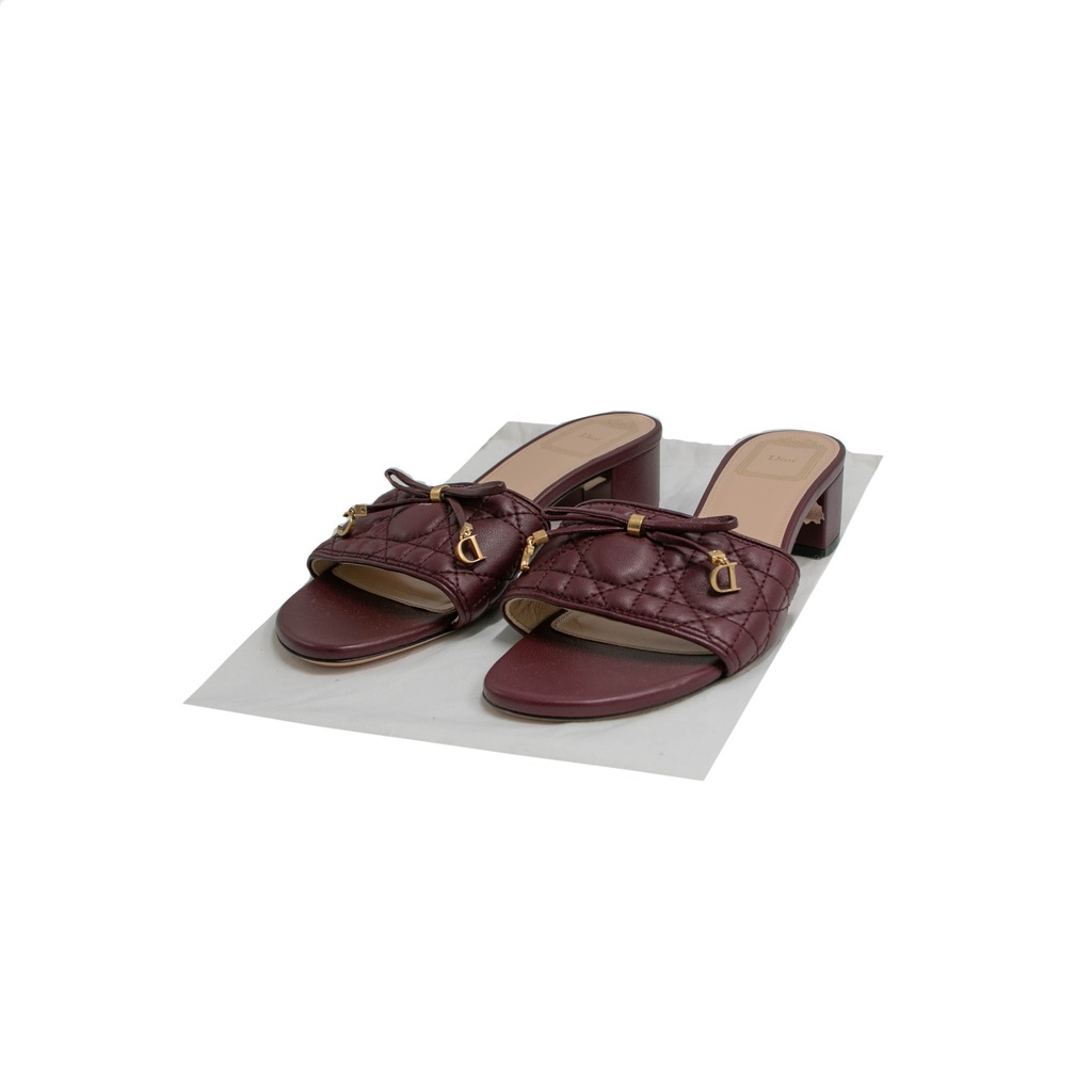 Christian Dior Lady Dior Heels Slide Lamskin Burgandy In Size 37