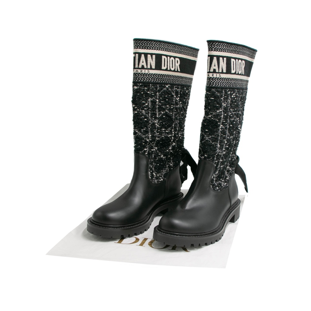 Christian Dior D-Major Boot Cannage Tweed and Black Calfskin