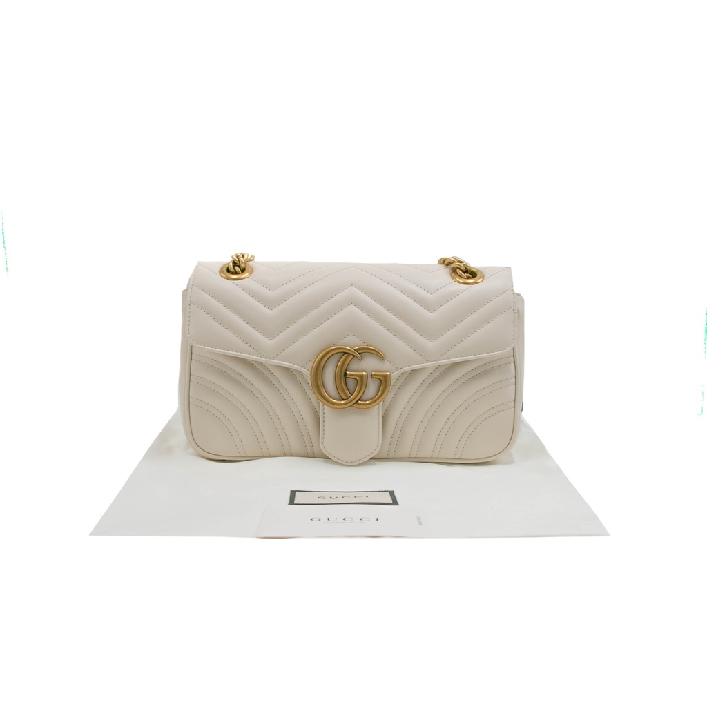 Gucci GG Marmont Small Shoulder Bag Matelassé White 443497