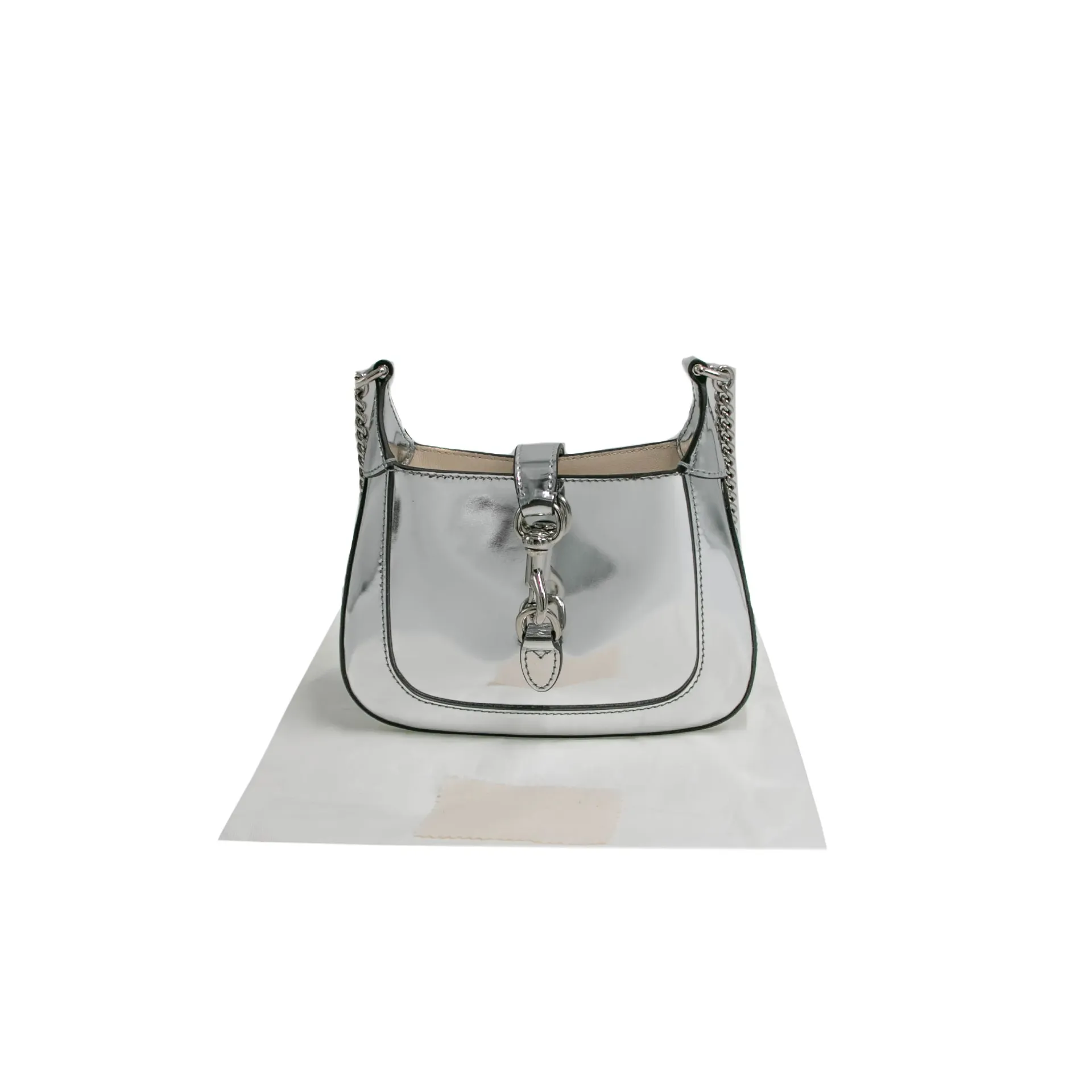 [Gucci-24073] Gucci Mini Jackie Patent Leather Silver 782889