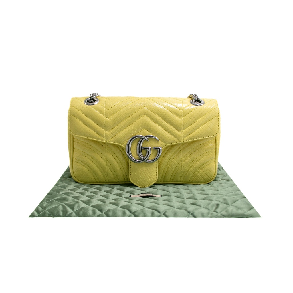 Gucci GG Marmont Small Shoulder Bag Python Yellow 443497