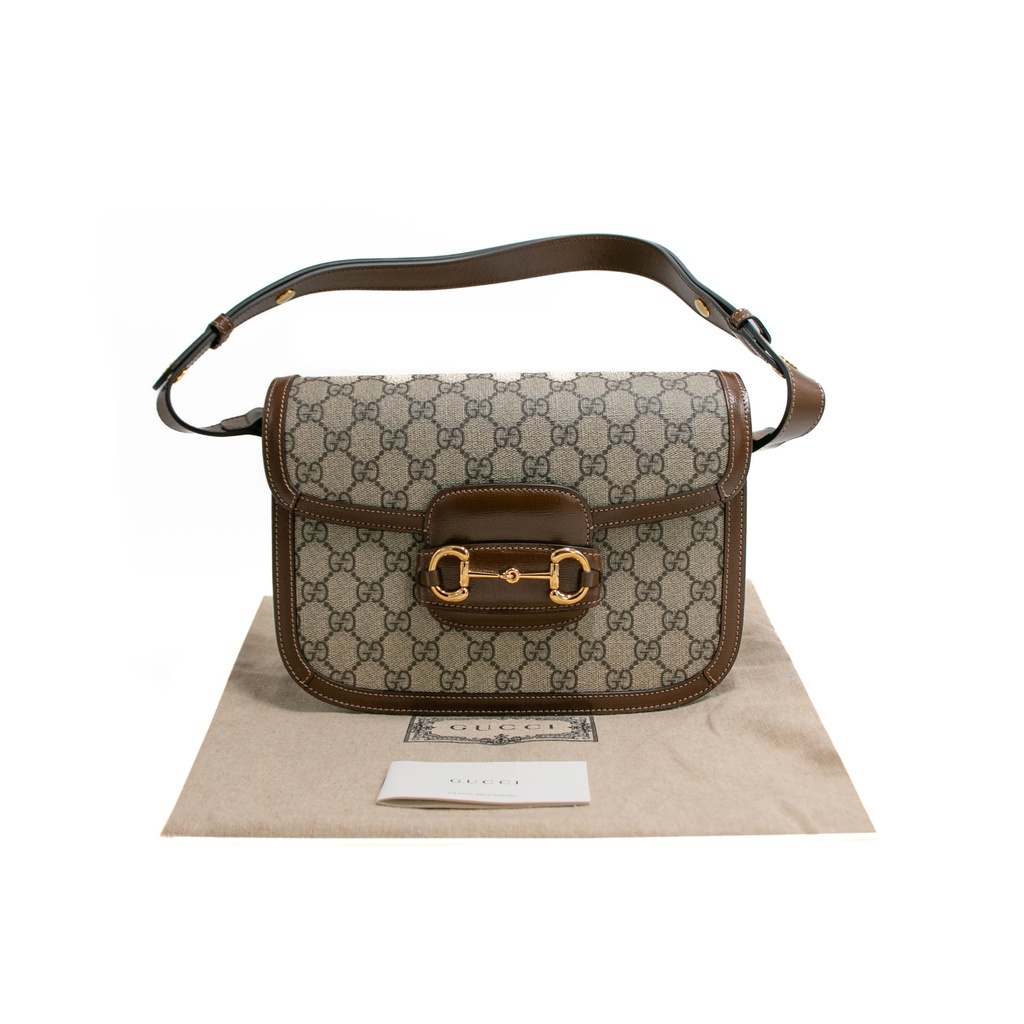 Gucci GG Supreme Horsebit 1955 PVC & Leather Shoulder Brown 602204