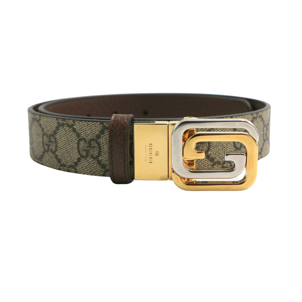 [Gucci-24147] Gucci Reversible Belt with Squared Interlocking G 715603 In Size 70 28