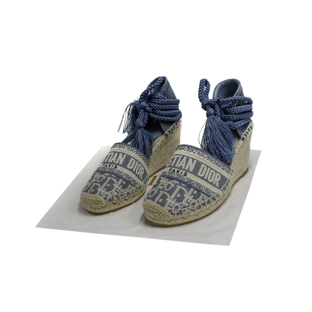 Christian Dior Granville Wedge Espadrille in Blue In Size 38