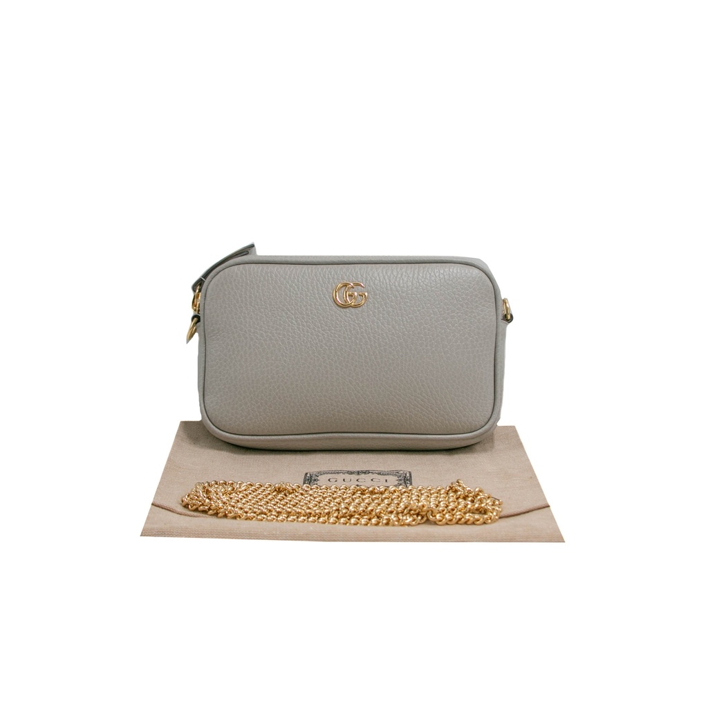 [Gucci-24223] Gucci Calfskin Super Mini GG Marmont Shoulder Bag Deep Gray 772759