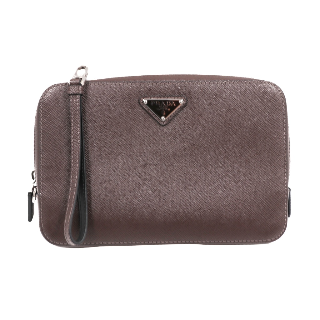 Prada Brown Saffiano Leather Pouch