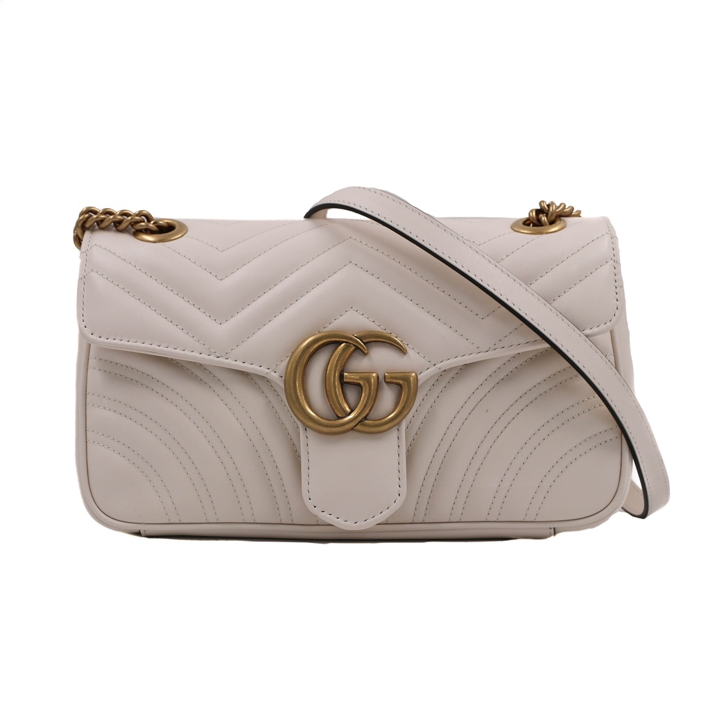 [Gucci-24342] Gucci GG Marmont Small Shoulder Bag Matelassé White 443497