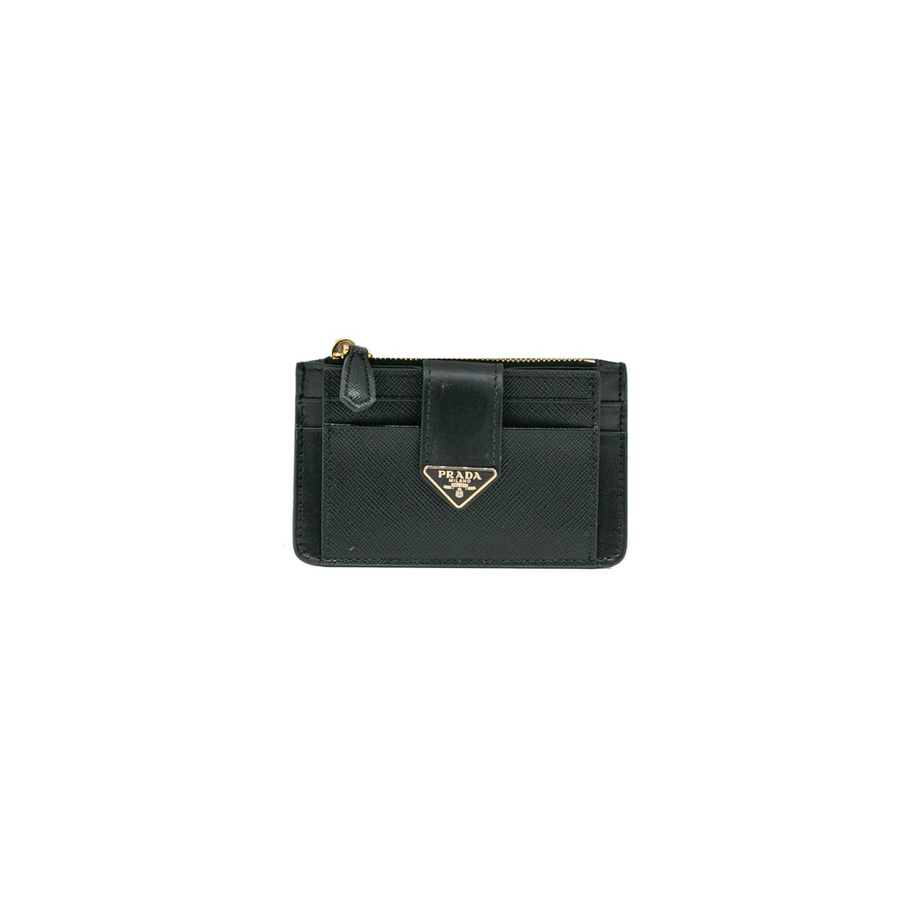 [Prada-24365] Prada Leather Triangle Cardholder Black