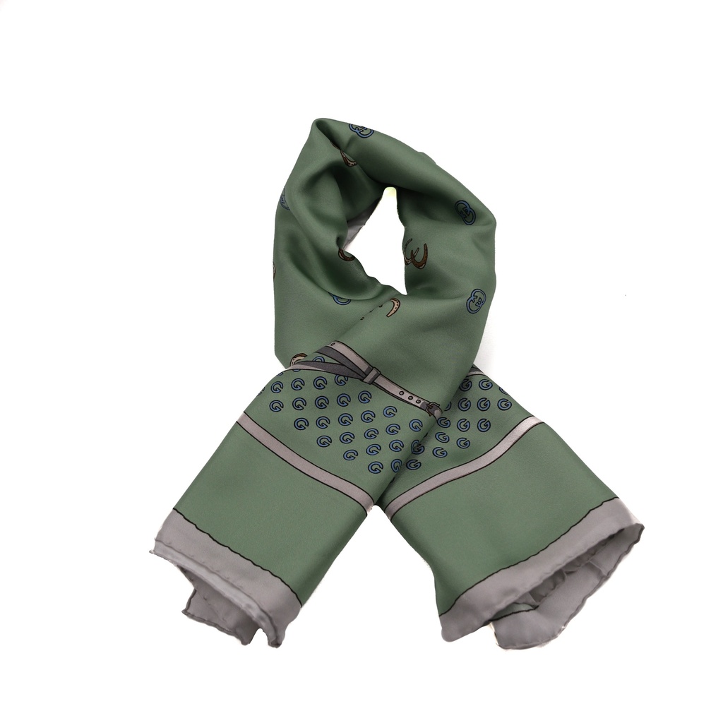 [Gucci-24371] Gucci Light Green GG Knitted Scarf Size 90x90