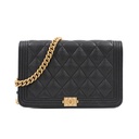 Chanel Black Quilted Caviar Leather Boy Wallet On Chain