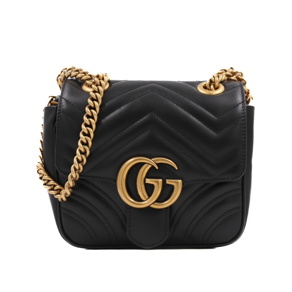 [Gucci-24608] Gucci GG Marmont Chain Flap Crossbody Bag Black 739682