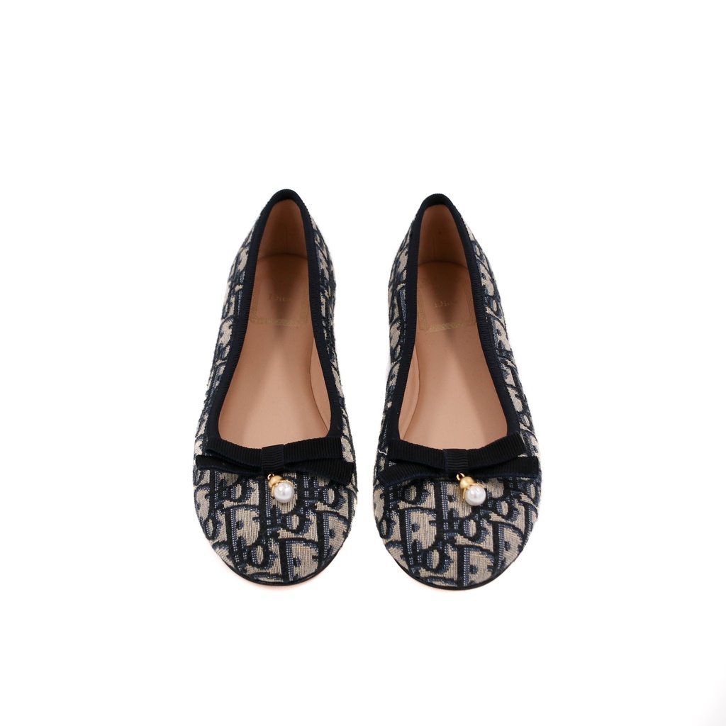 Christian Dior Poeme Ballet Flats In Blue and Beige Oblique In Size 38