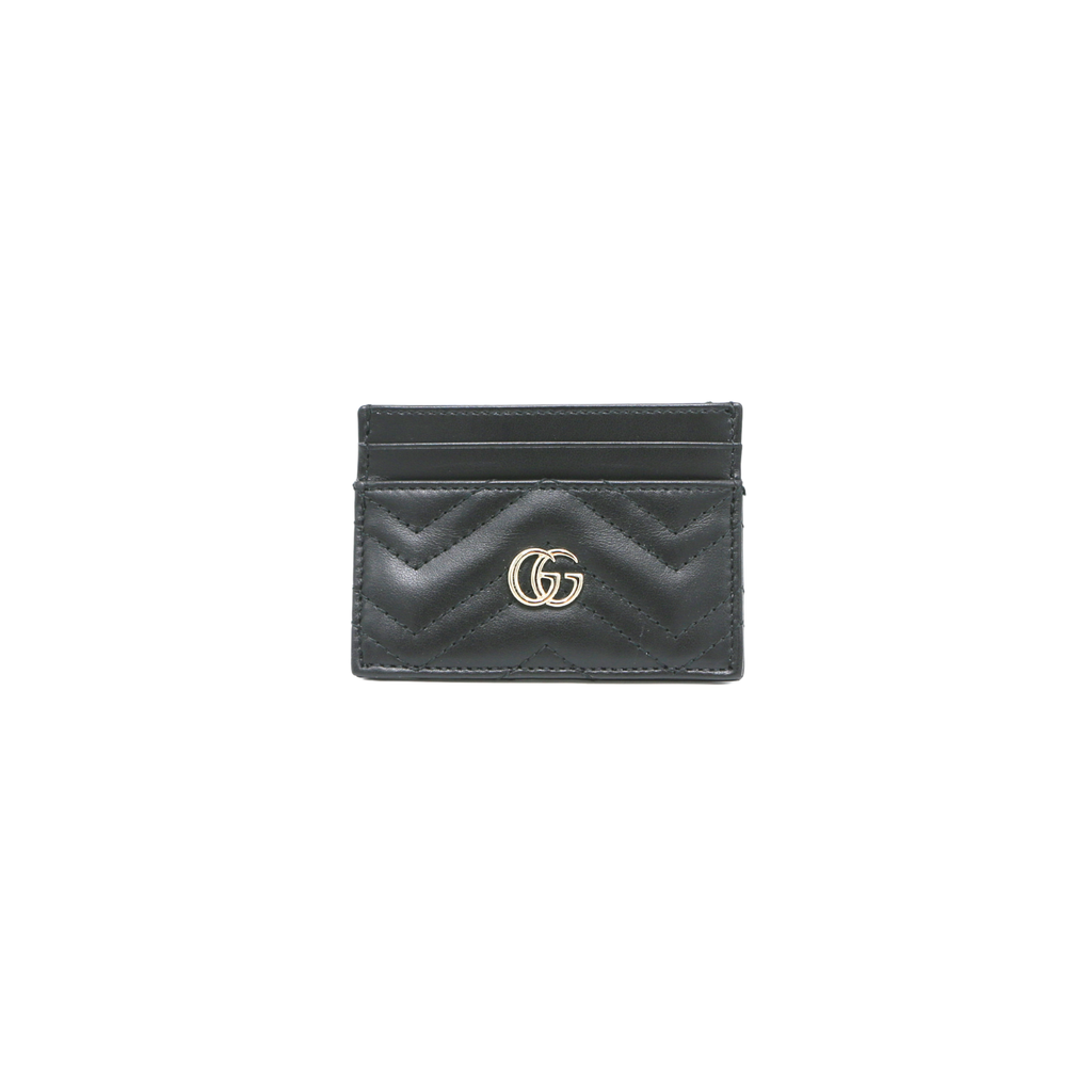 [Gucci-24633] Gucci GG Matelasse Chevron Marmont Card Case Black 443127