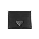 Prada Cardholder Black Grained Leather With a Silver-Tone Logo Plaque