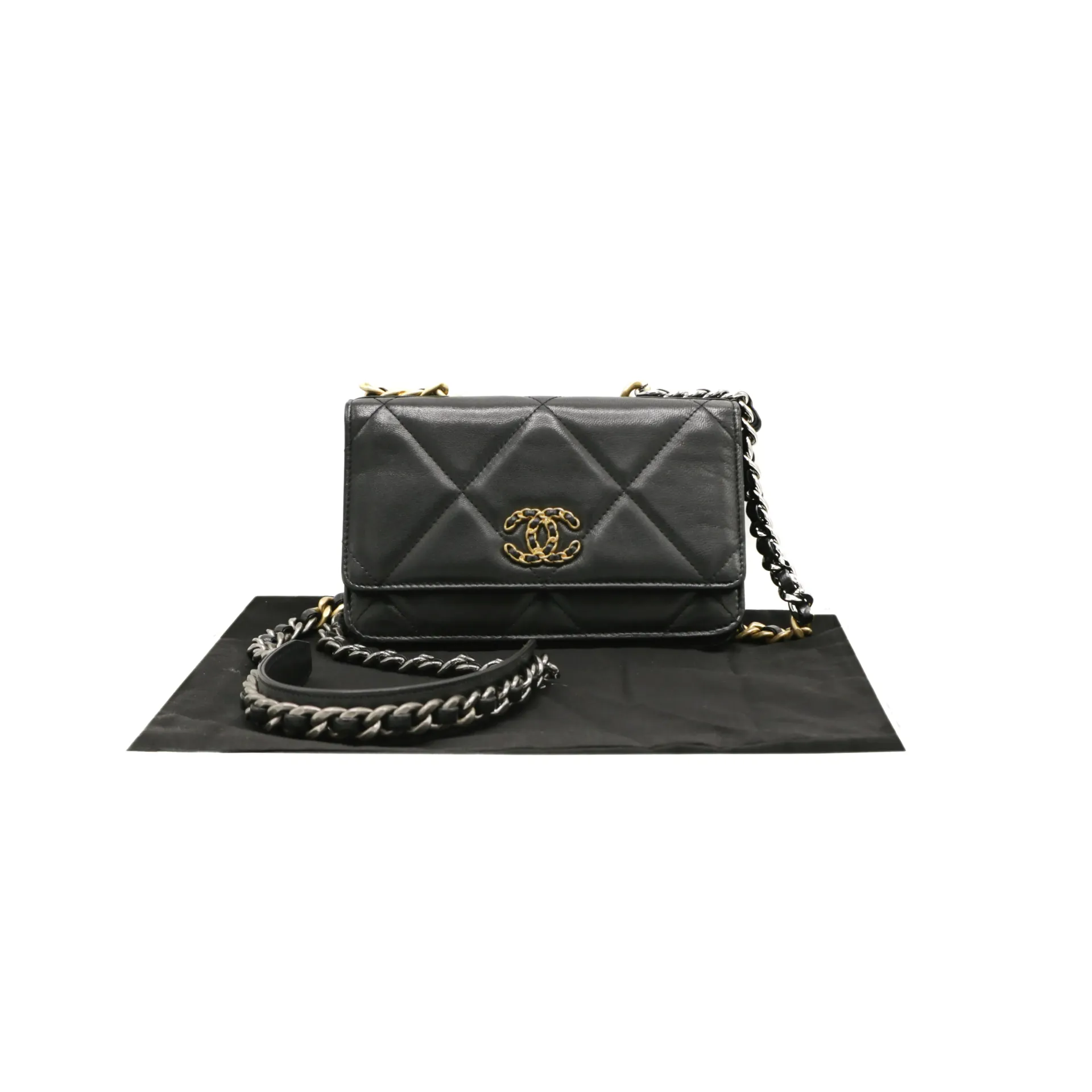 Chanel Lambskin Quilted 19 Wallet On Chain Black 