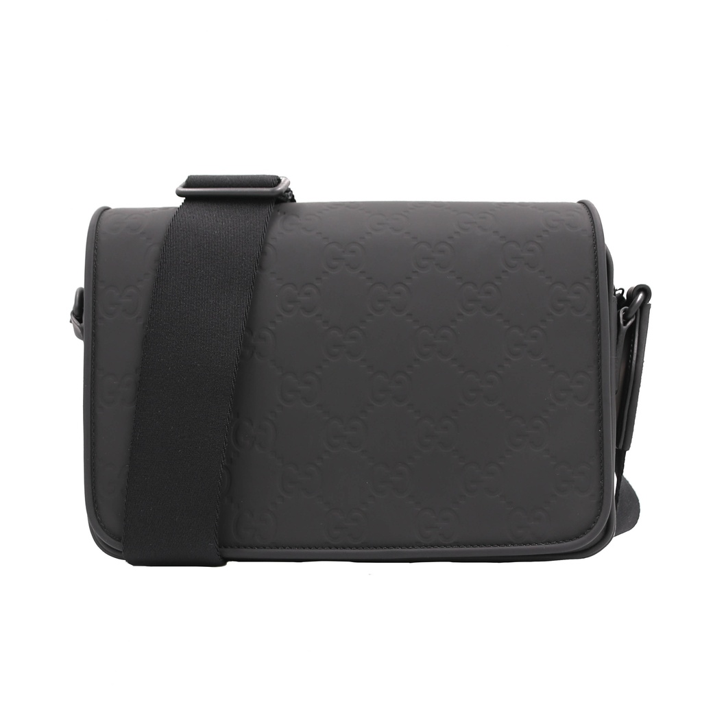 Gucci Gray GG Rubber Effect Leather Messenger 775097