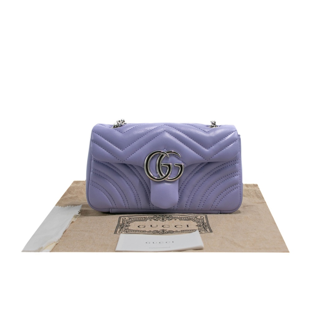 [Gucci-24918] Gucci GG Marmont Small Shoulder Bag in Purple Leather 837280