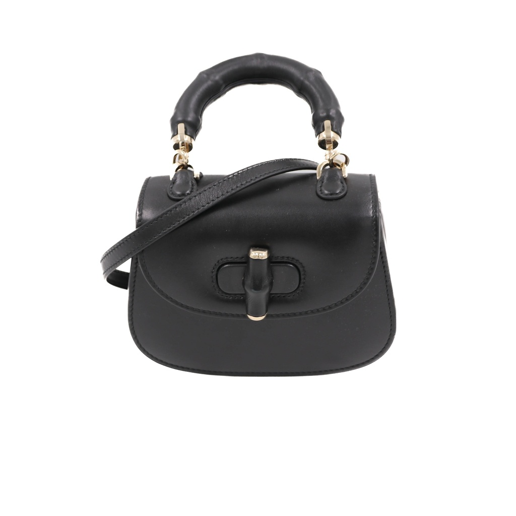 [Gucci-25082] Gucci Mini Bamboo Bag 1947 Black Leather 827738