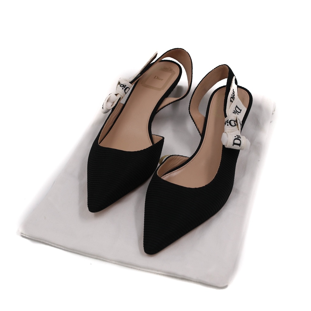 Christian Dior J'Adior Slingback Pump Black Technical Fabric In Size 37