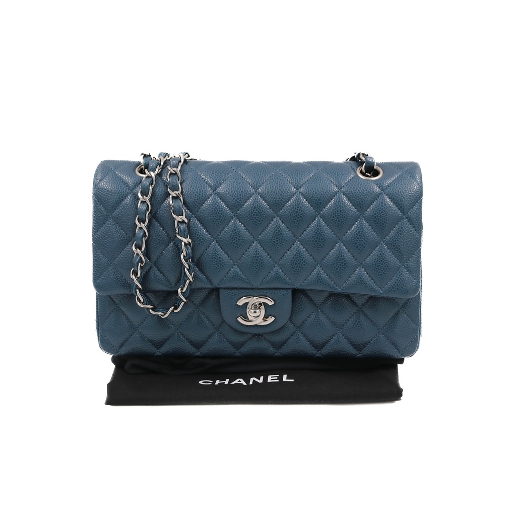 [CHANEL-25195] Chanel Classic Medium Caviar Double Flap Blue 
