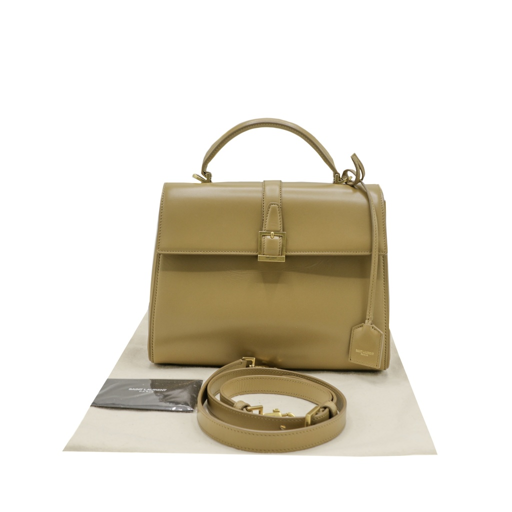 Yves Saint Laurent Saint Laurent Le Fermoir Small Calf Bag Leather Shoulder Bag in Beige